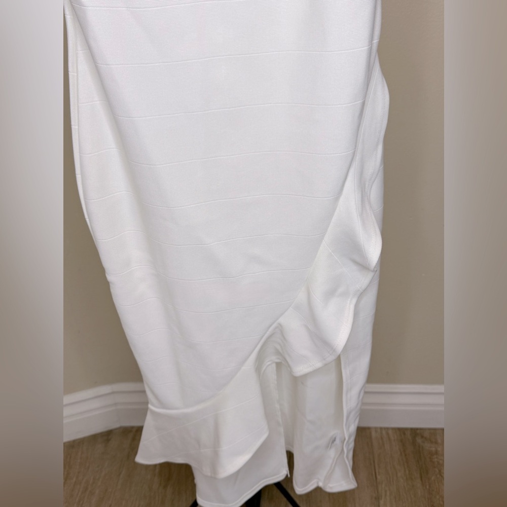 Iris- White Dress with Ruffle Slit - Picture 6 of 8